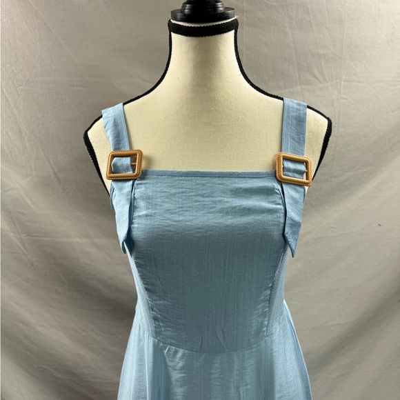 Boho Lace Patchwork Ruffle Hem Sleeveless Dress Blue - Picture 6 of 8